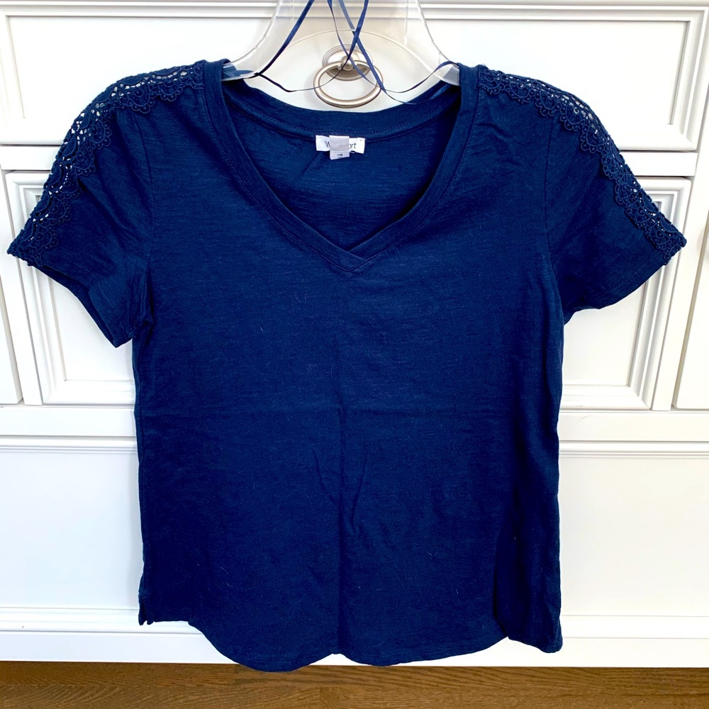 Westport short sleeve T shirt w/ lace shoulder